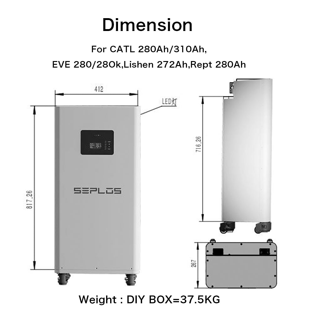 Seplos 51.2V 280AH 314AH 320AH EVE CATL LiFePO4 Battery Pack 48V