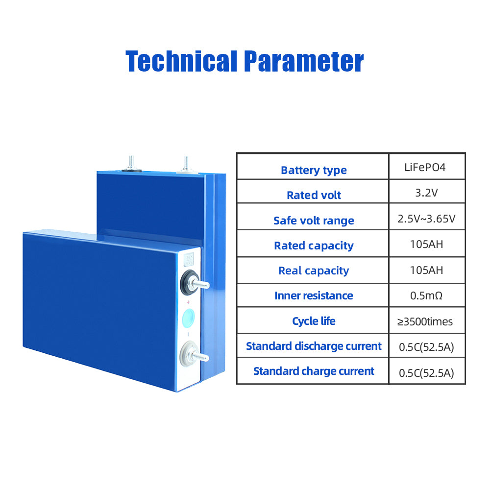 EVE 105AH LiFePO4 Battery 3.2V Rated Max Charge Voltage 3.65V