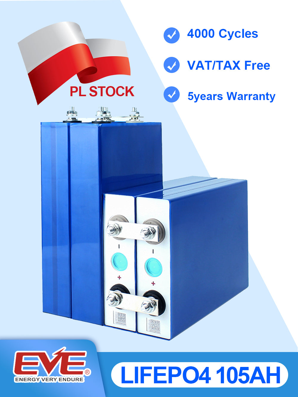 EVE 105AH LiFePO4 Battery 3.2V Rated Max Charge Voltage 3.65V