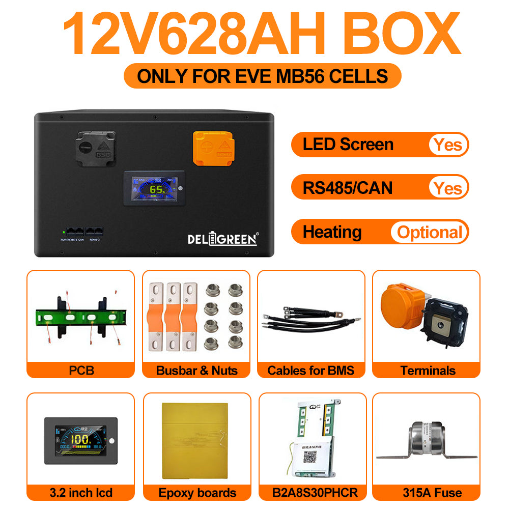 LFP 12V 628AH DIY Battery Kits with 300A Smart BMS