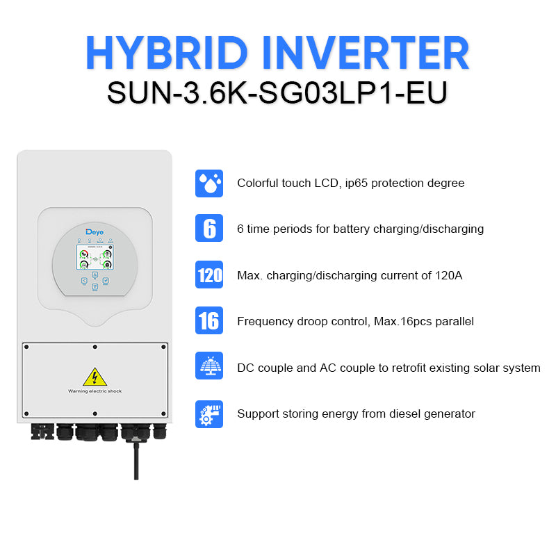 Deye SUN-3.6K-SG03LP1-EU 3.6KW LV Hybrid Inverter 230V Single Phase