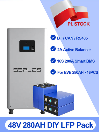 Seplos 51.2V 280AH LiFePO4 Battery Pack with 2A Active Balancer