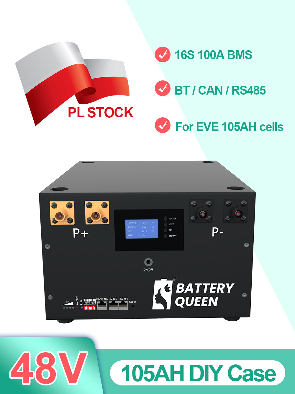 EU Stock 51.2V 105AH LiFePO4 Battery Case suitable for EVE 105AH Cell