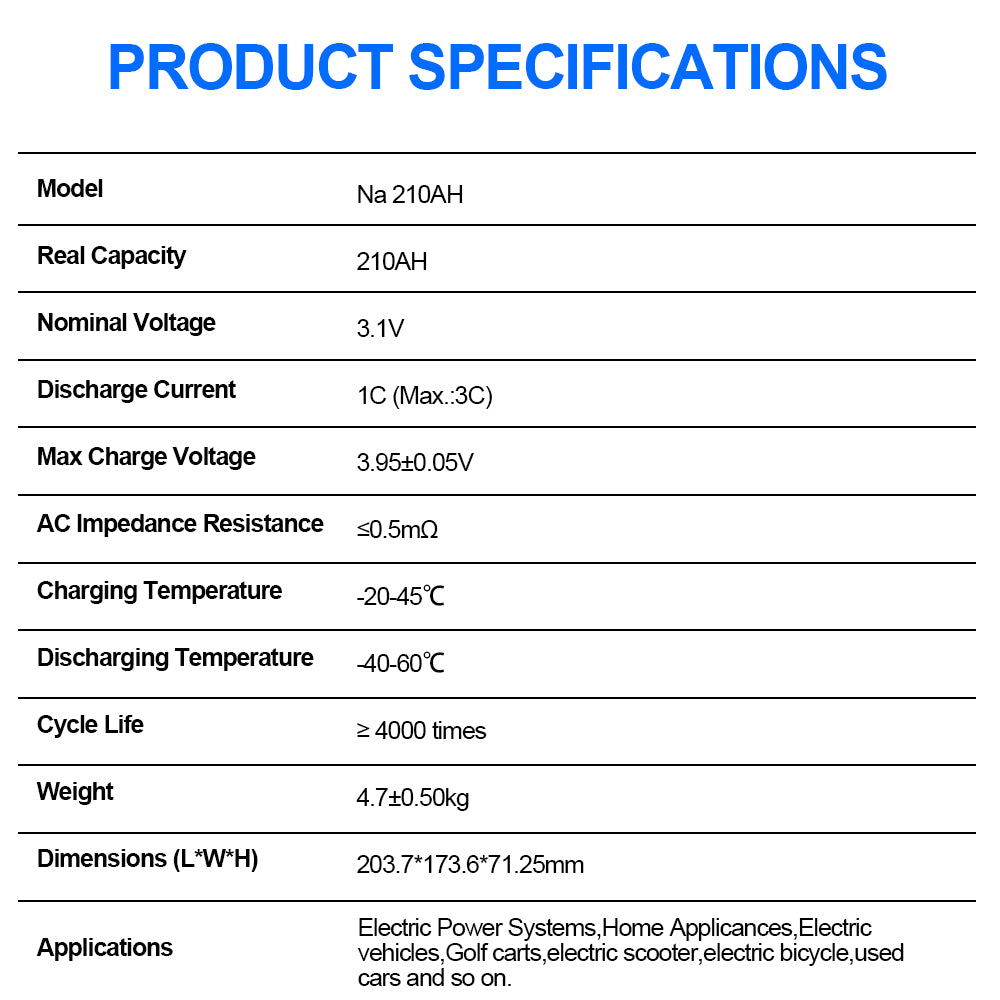 Sodium-ion Battery 3V 210Ah Na Cell