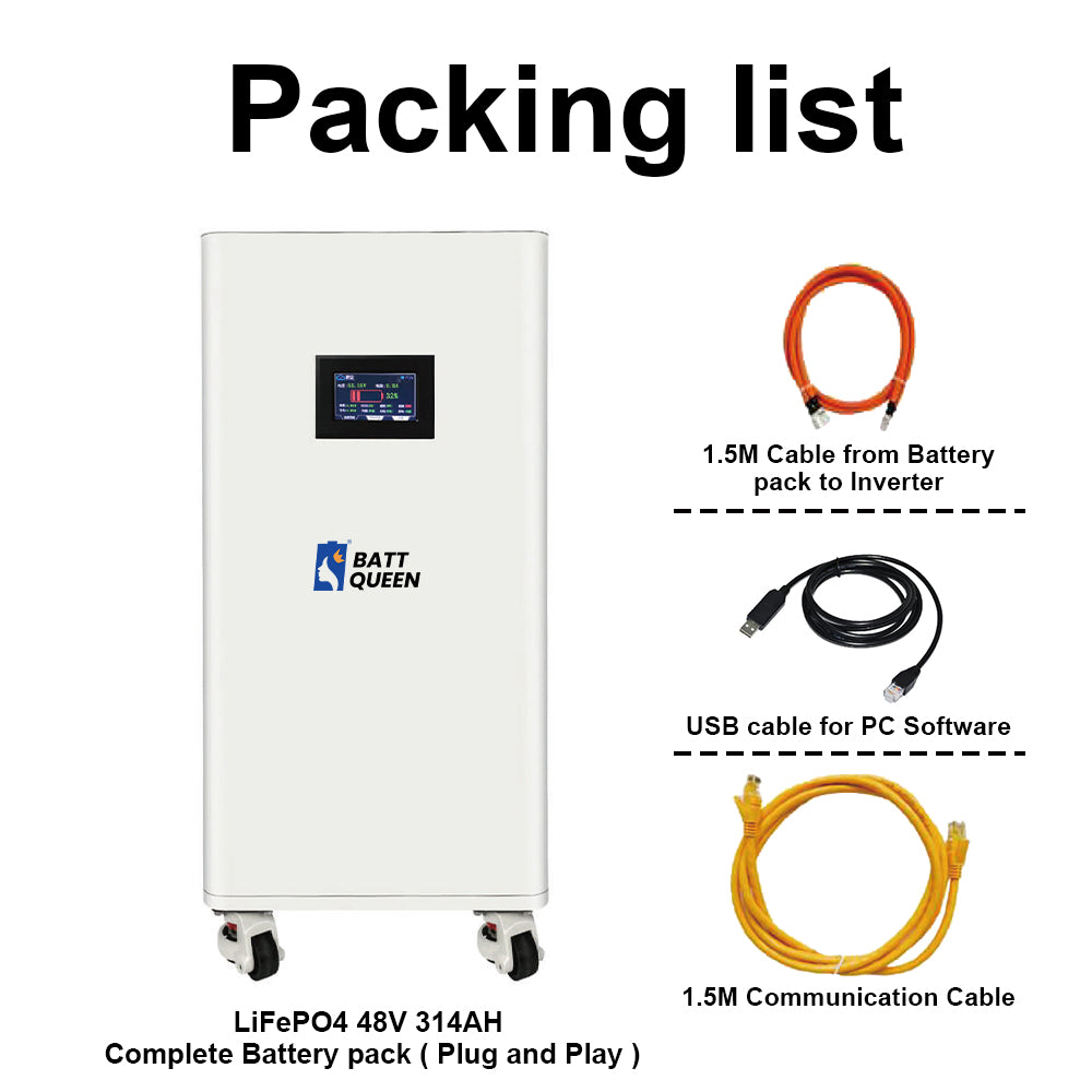 16Kwh 51.2V 314AH Complete LiFePO4 Battery Pack with Fire Extinguisher
