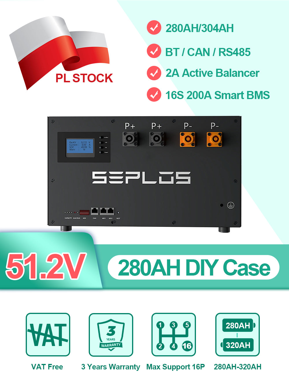 Seplos Mason 280 DIY Kits LFP 48V 280AH V3 BMS