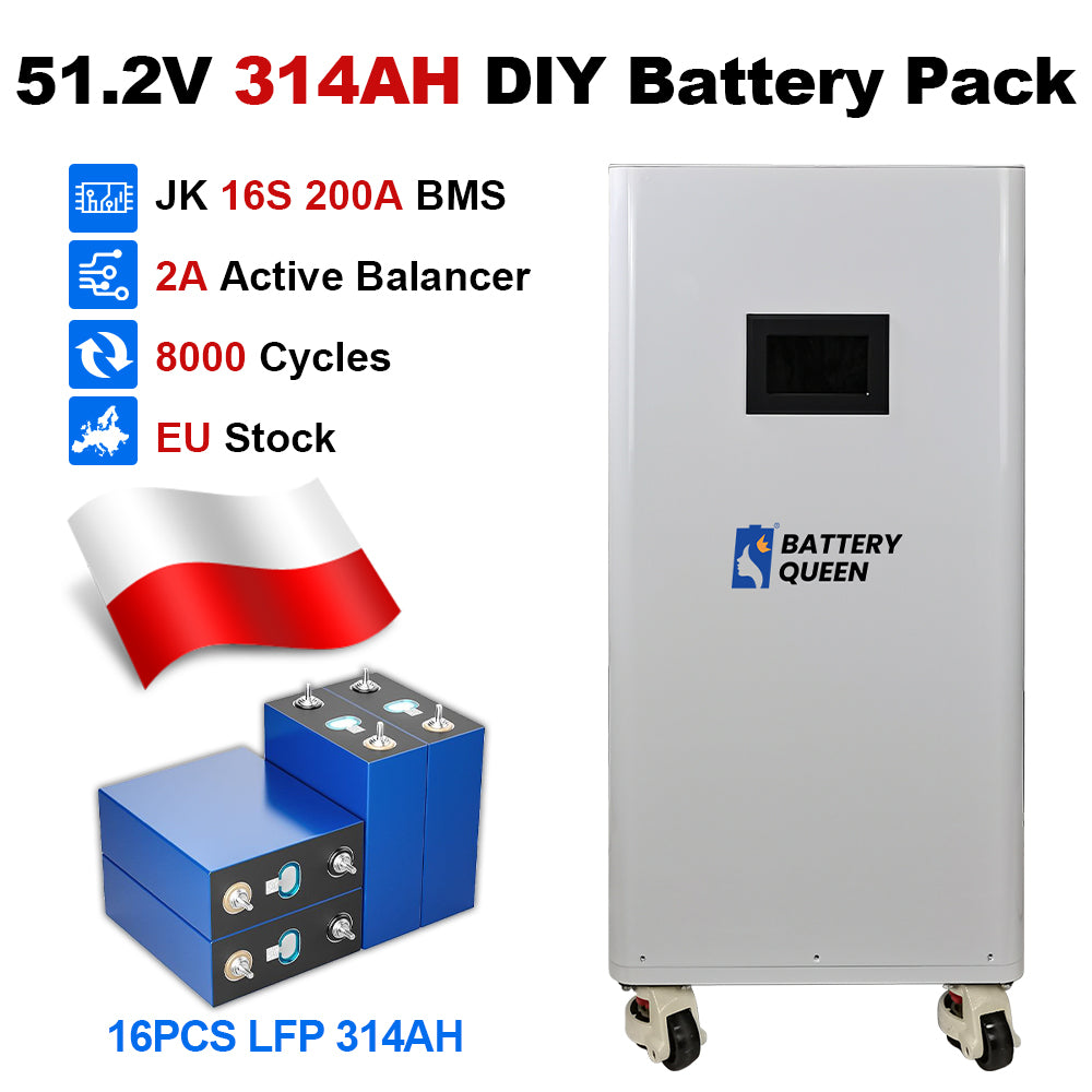 16Kwh 51.2V 320AH DIY LiFePO4 Battery Pack with JK Smart BMS
