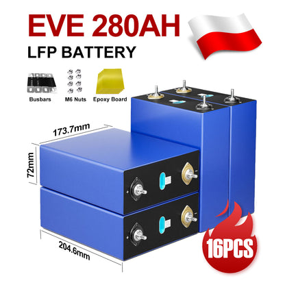 EVE 280AH LiFePO4 Battery LF280AK 6000 Cycles 51.2V Pack EU Stock for Solar Energy Storage
