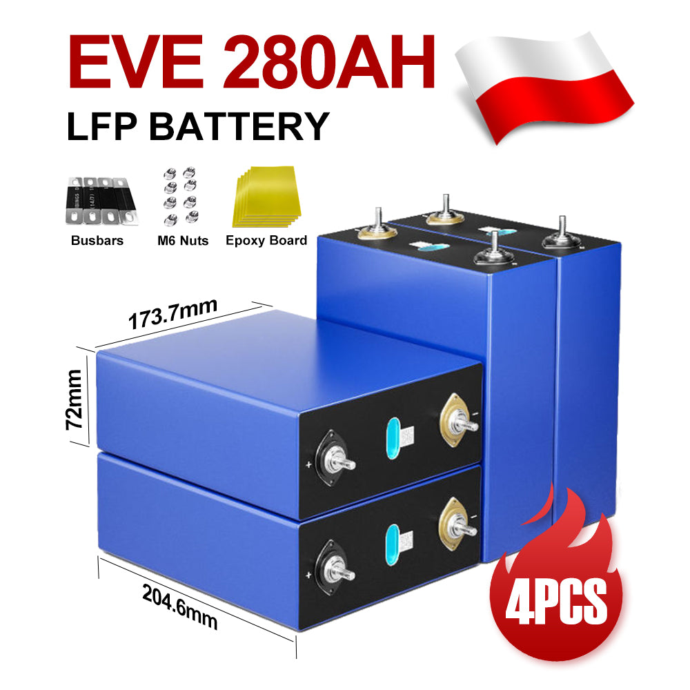 EVE 280AH LiFePO4 Battery LF280AK 6000 Cycles 51.2V Pack EU Stock for Solar Energy Storage