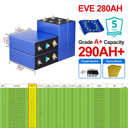 EVE 280AH LiFePO4 Battery LF280AK 6000 Cycles 51.2V Pack EU Stock for Solar Energy Storage