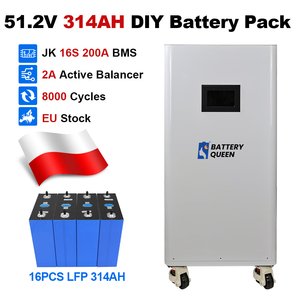16Kwh 51.2V 320AH DIY LiFePO4 Battery Pack with JK Smart BMS