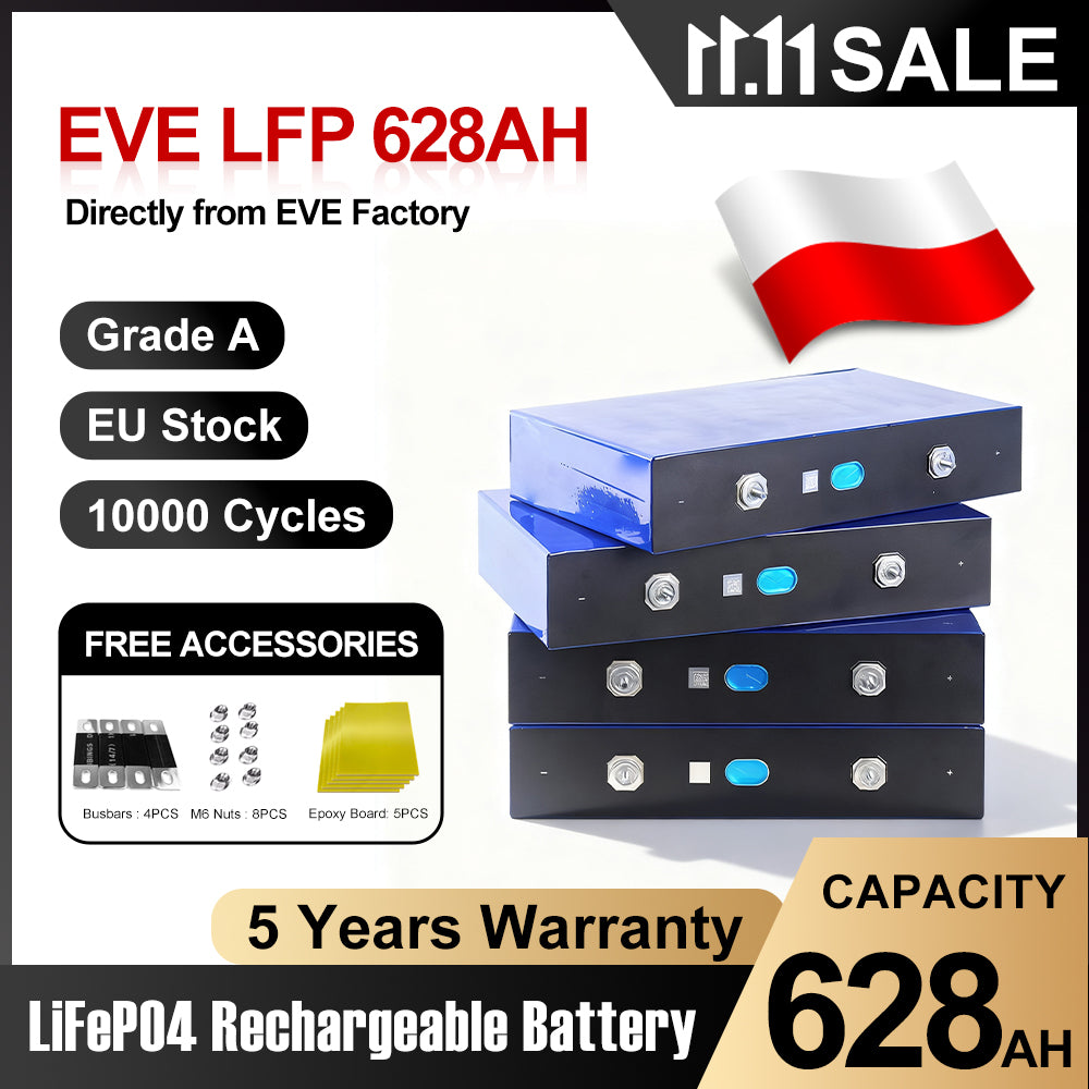 EVE 628AH LiFePO4 Battery Grade A Prismatic Lithium ion Cells For Solar System