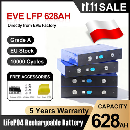 EVE 628AH LiFePO4 Battery Grade A Prismatic Lithium ion Cells For Solar System