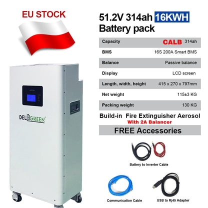EU Stock Completely 48V 314AH Battery Pack 16kWh System 2A Active Balancer  Heating Pad
