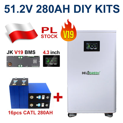 16Kwh 51.2V 320AH DIY LiFePO4 Battery Pack with JK V19 Smart BMS