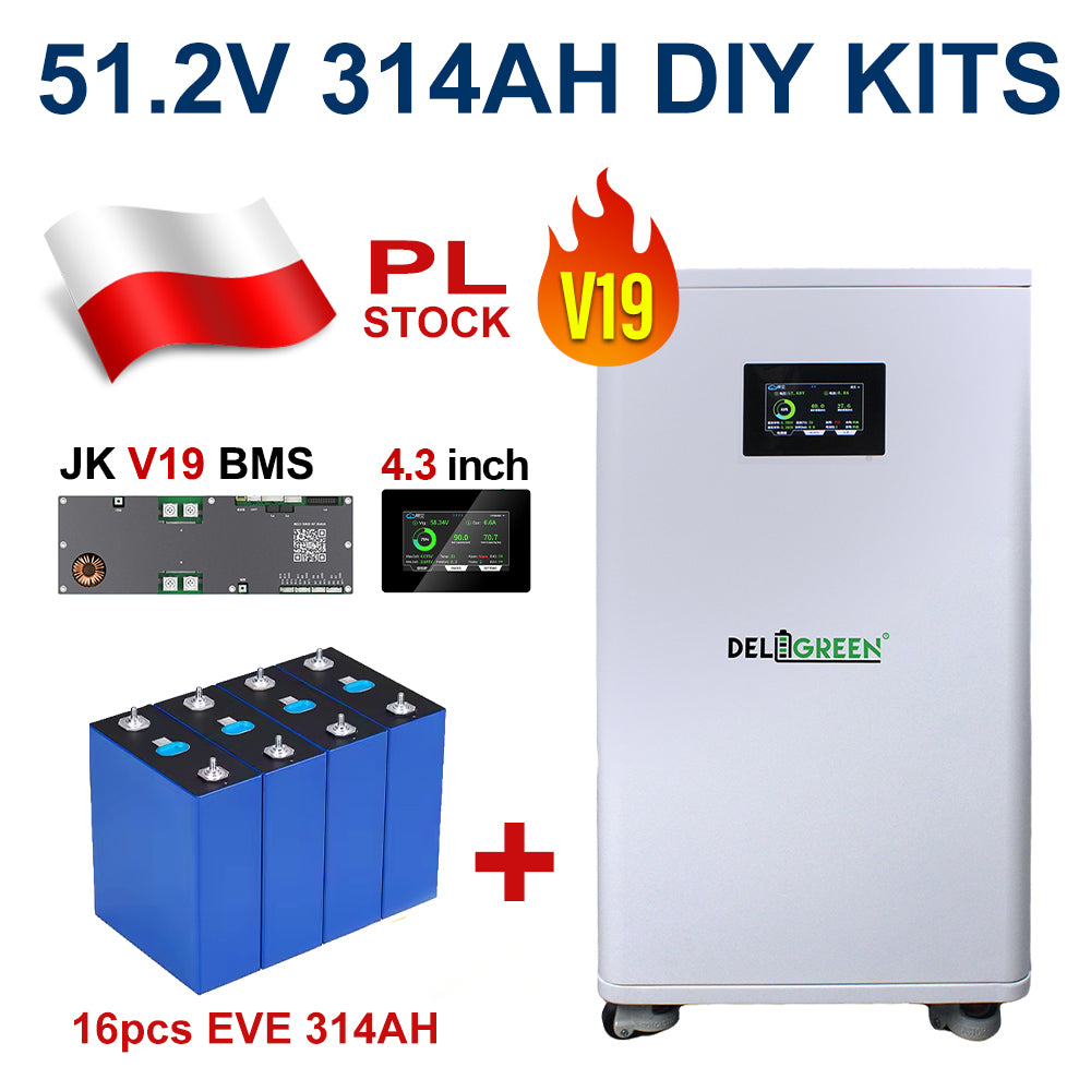 16Kwh 51.2V 320AH DIY LiFePO4 Battery Pack with JK V19 Smart BMS