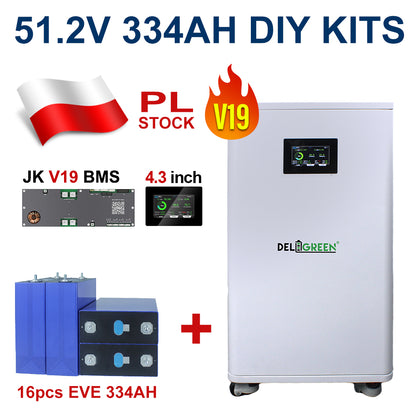 16Kwh 51.2V 320AH DIY LiFePO4 Battery Pack with JK V19 Smart BMS